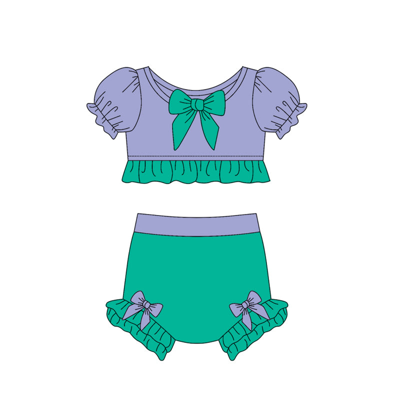 2.25(Custom Design Preorder MOQ 5) Cartoon Princess Purple Green Color Girls 2 Piece Swimsuits