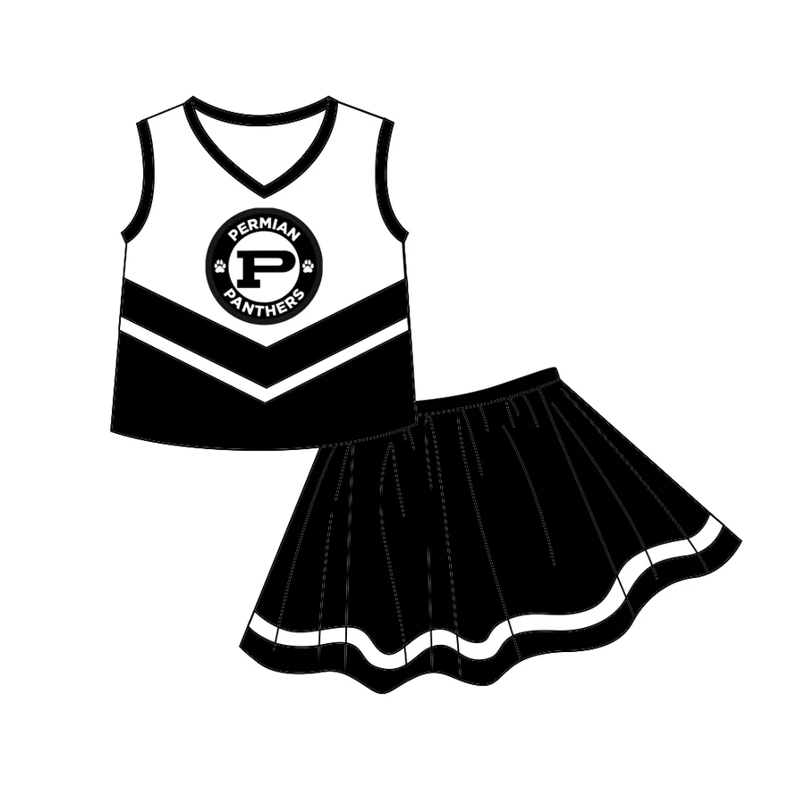 (Custom Design Preorder MOQ 5 ) Team's PERMIAN Black Top Skirts Girls Summer Clothes Set