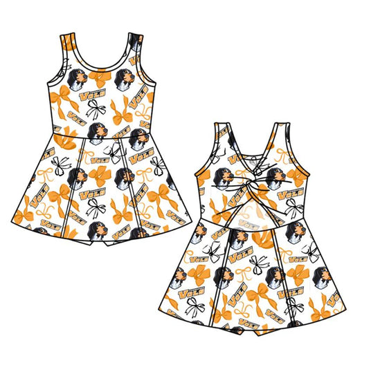 (Custom Design Preorder MOQ 5) Team's Tennessee Bows Print Backless Top Shorts Skirts Girls Summer Yoga Dress