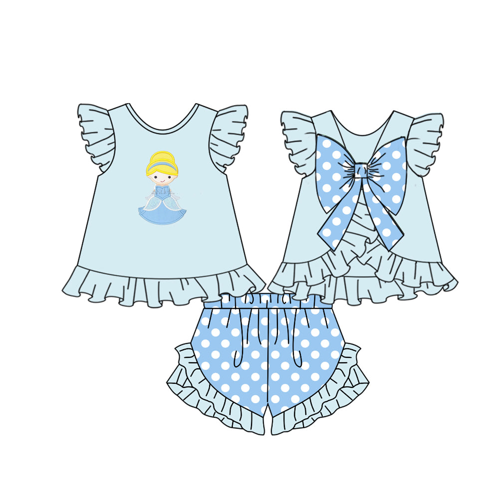 11.16(Custom Design Preorder MOQ 5) Cartoon Princess Blue Print Girls Summer Clothes Set