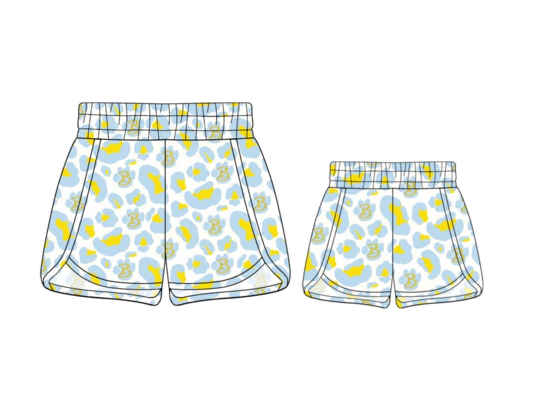 (Custom Design Preorder MOQ 5 Each Design) Team's Bath Wildcats Leopard Print Summer Bottom Sports Shorts Mom and Me Matching Clothes