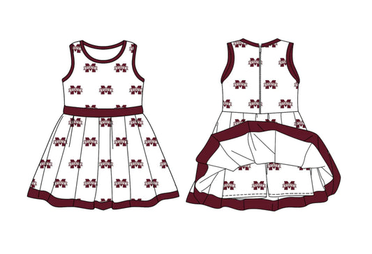 (Custom Design Preorder MOQ 5) Team's Mississippi State Print Zipper Shorts Skirts Girls Summer Yoga Dress