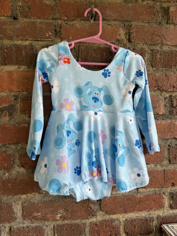 (Custom Design Preorder MOQ 5) Cartoon Dog Blue Print Baby Girls Ruffle Romper