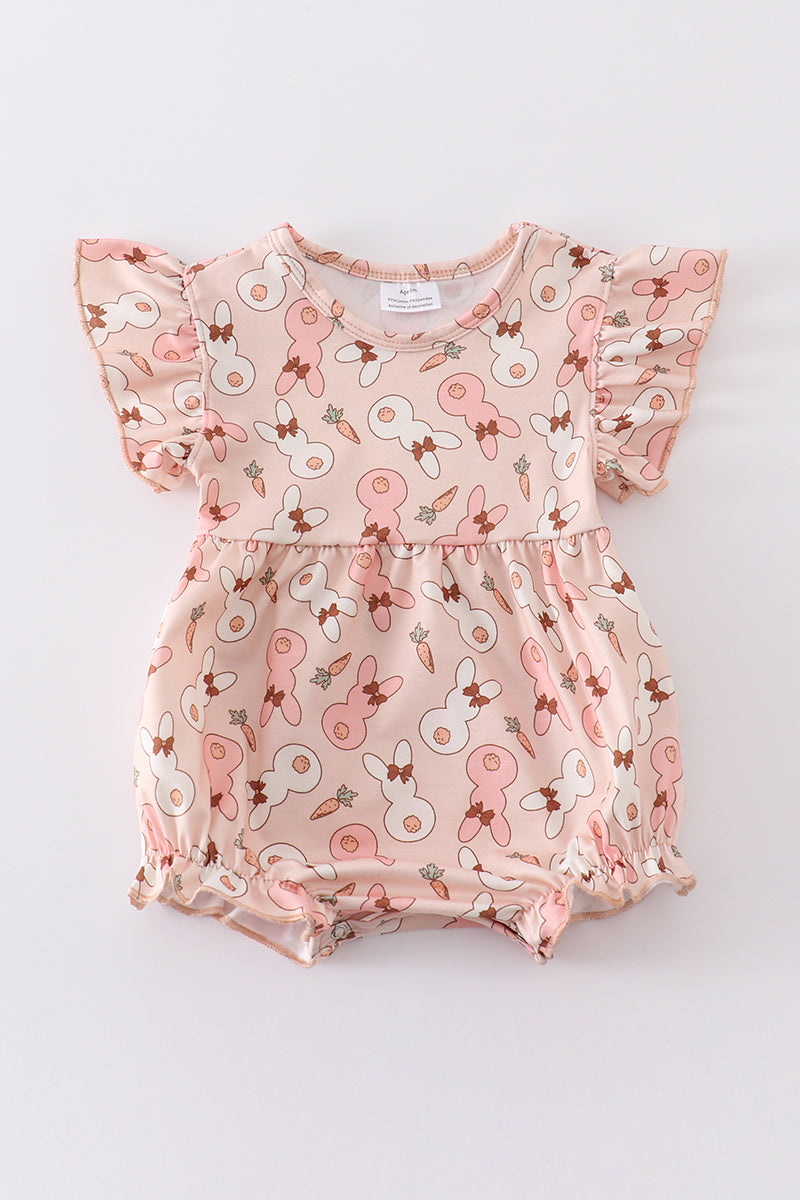 (Custom Design Preorder MOQ 5) Bunny Carrot Print Baby Girls Easter Romper