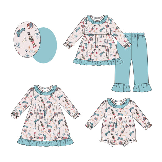 8.1(Custom Design Preorder MOQ 5 Each Design) Nutcracke* Soldier Print Girls Christmas Matching Clothes Sisters Wear