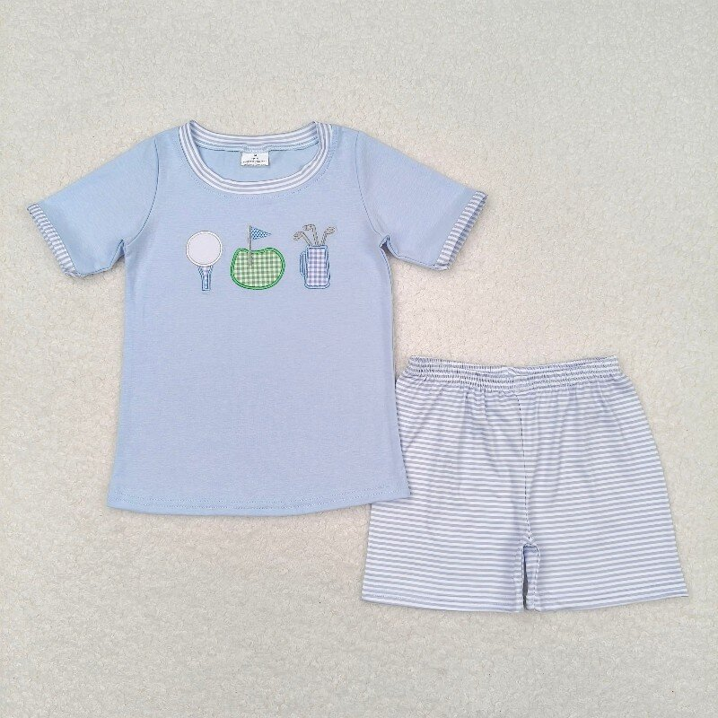 Golf Embroidery Stripes Print Sibling Summer Matching Clothes