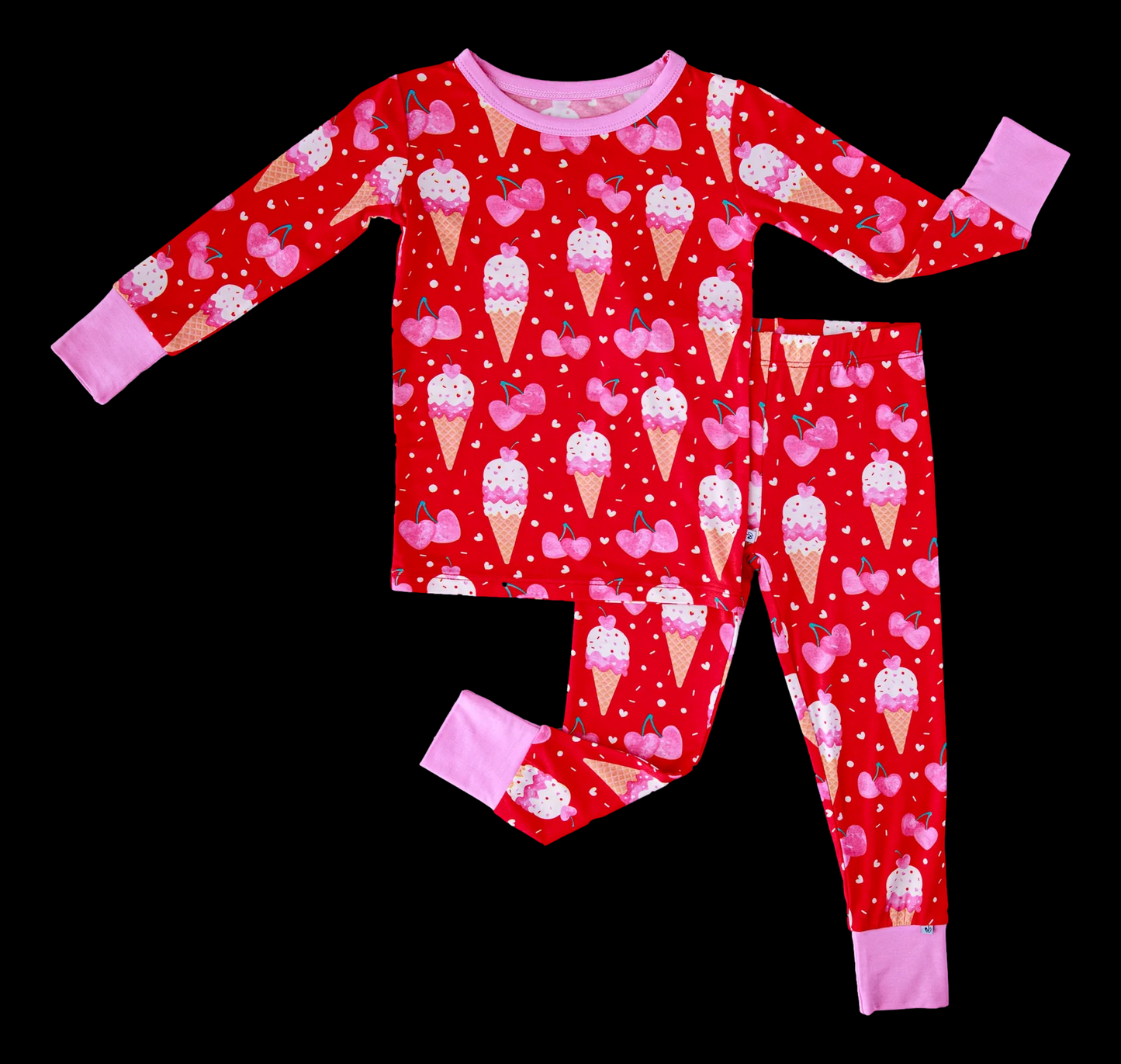 (Custom Design Preorder MOQ 20) Cherry Cone Heart Print Girls Valentine's Day Bamboo Pajamas Clothes Set