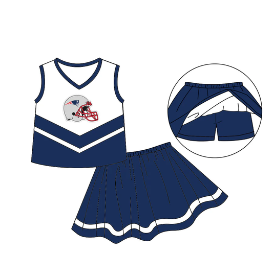 (Custom Design Preorder MOQ 5) Team's PATRIOTS Navy Print Skirts Shorts Girls Summer Clothes Set