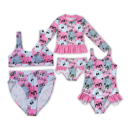 Singer Swiftie Flowers Print Mom And Me Summer Matching Swimsuits