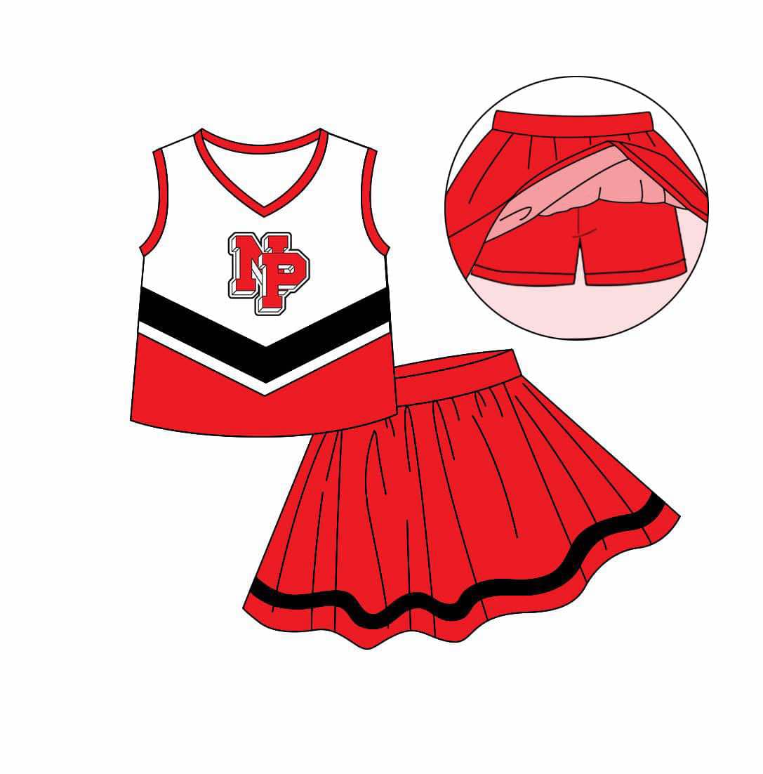 (Custom Design Preorder MOQ 5) Team's NP Red Print Skirts Shorts Girls Summer Clothes Set