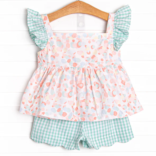 (Custom Design Preorder MOQ 5) Pink Leopard Print Girls Summer Clothes Set