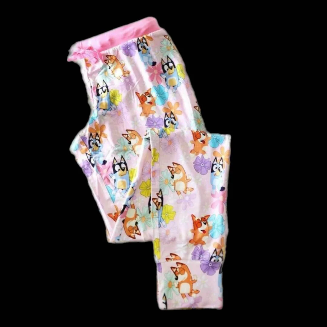 (Custom Design Preorder MOQ 5) Cartoon Dog Flowers Print Girls Bottom Pants