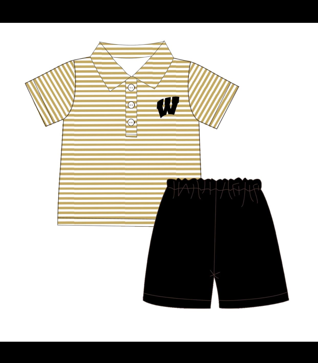 (Custom Design Preorder MOQ 5) Team's W Print Polo Top Black Shorts Boys Summer Clothes Set
