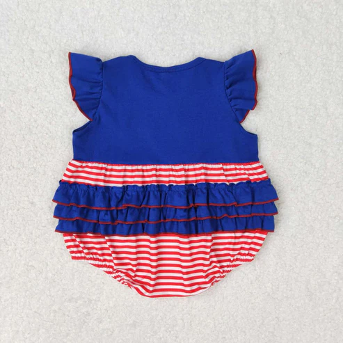 Flags Embroidery Red Stripes Print Sibling 4th of July Matching Clothes