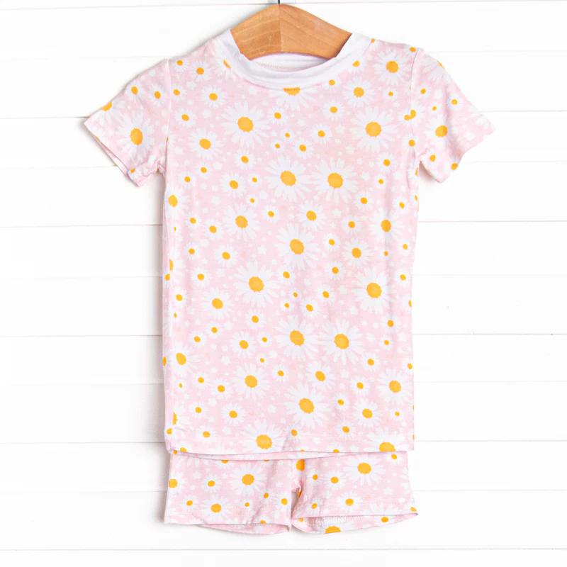 (Custom Design Preorder MOQ 5) Daisy Print Girls Summer Pajamas Clothes Set