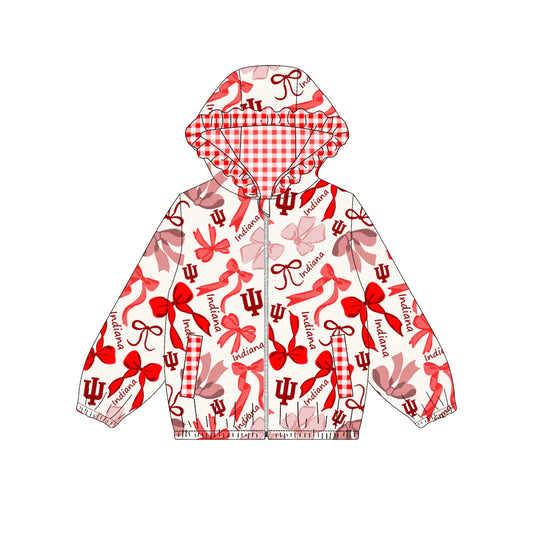 (Custom Design Preorder MOQ 5) Team's INDIANA Bows Print Pockets Girls Long Sleeve Zipper Jackets Top