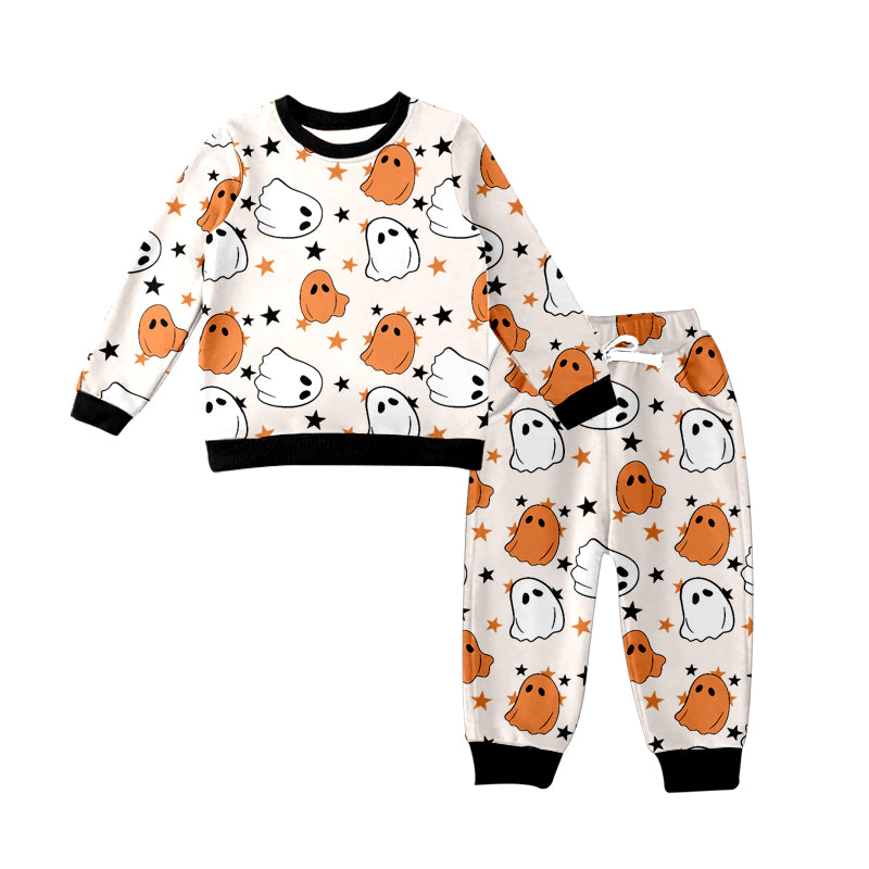 (Custom Design Preorder MOQ 5) Ghost Stars Print Boys Halloween Clothes Set