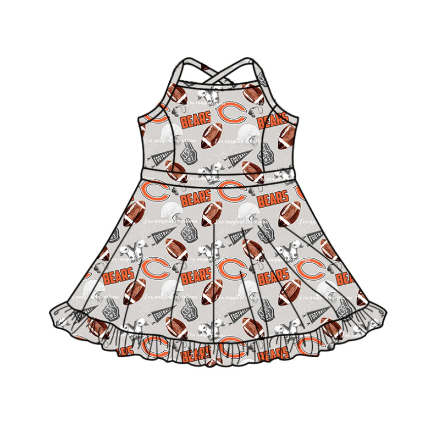 (Custom Design Preorder MOQ 5 Each Item)Team's BEARS Football Print Girls Matching Clothes
