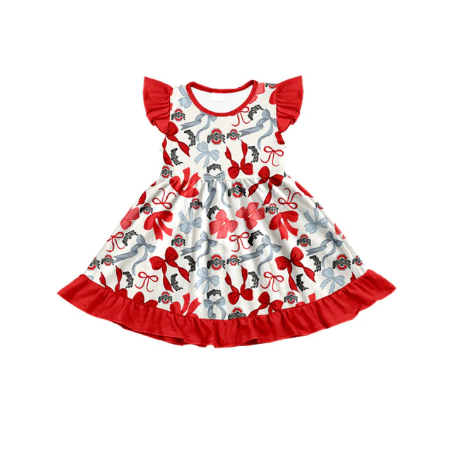 (Custom Design Preorder MOQ 5) Team's OHIO STATE Bows Print Girls Summer Knee Length Dress