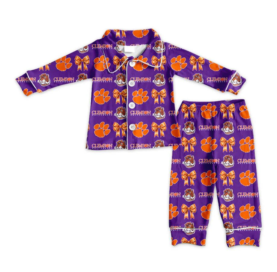 (Custom Design Preorder MOQ 5 Each Item)Team's Tinger Bows Print Girls Matching Clothes