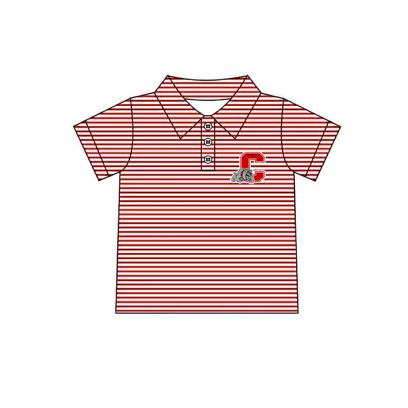 (Custom Design Preorder MOQ 5 Each Item)Team's Coahoma Red Stripes Print Polo Top Mom and Me Matching Clothes