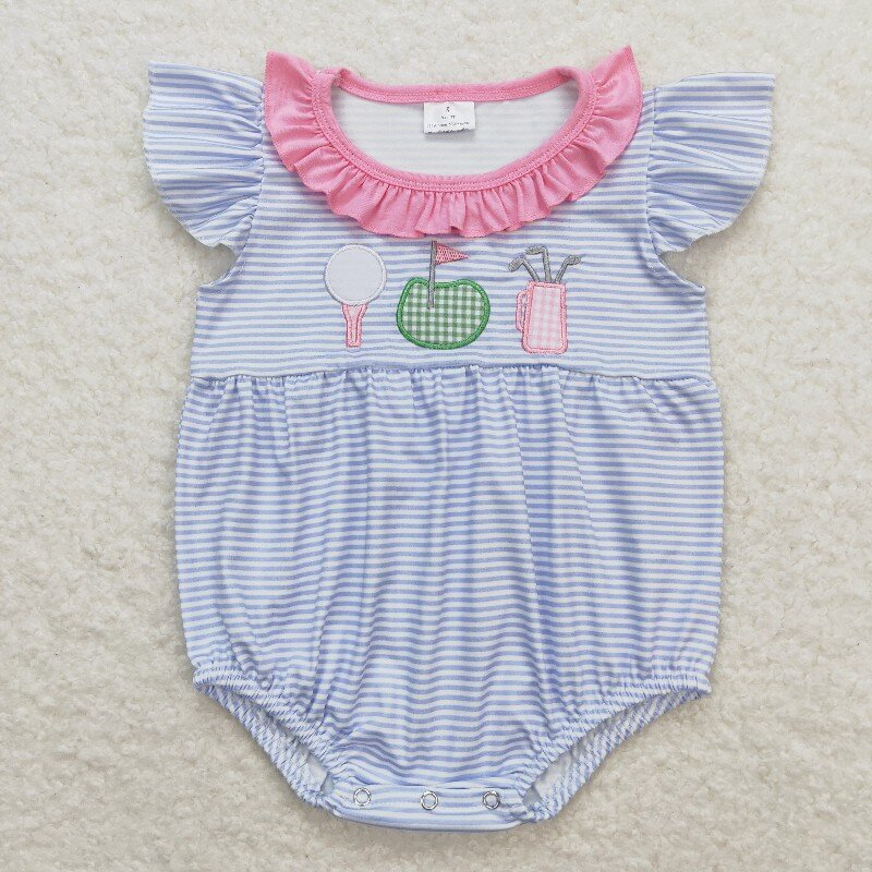Golf Embroidery Stripes Print Sibling Summer Matching Clothes