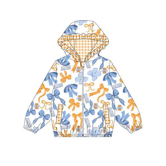 (Custom Design Preorder MOQ 5) Team's ILLINOIS Bows Print Pockets Girls Long Sleeve Zipper Jackets Top