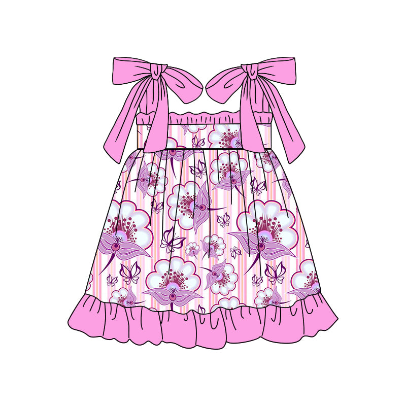 (Custom Design Preorder MOQ 5) Flowers Print Girls Knee Length Summer Dress