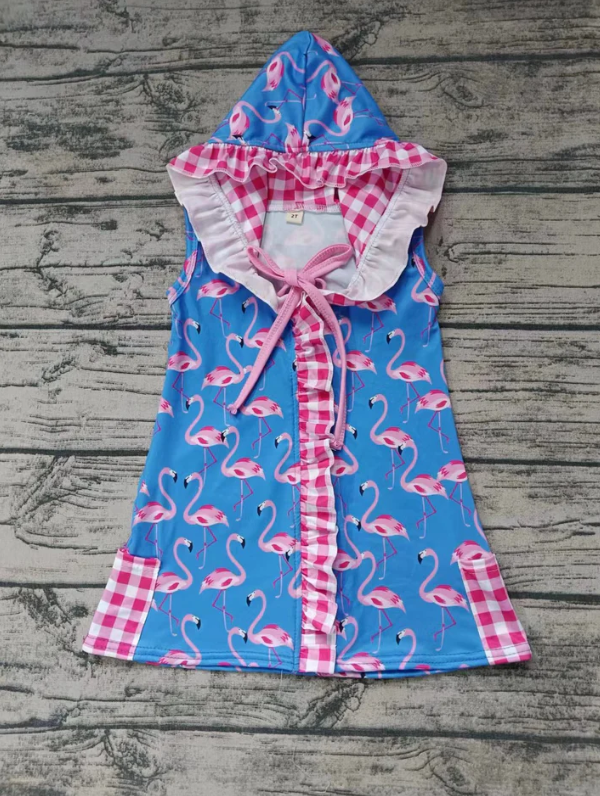 (Custom Design Preorder MOQ 5) Flamingo Print Girls Hooded Swimming Coverup