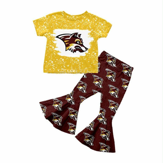(Custom Design Preorder MOQ 5) Team's WOLVES Top Bell Pants Girls Clothes Set