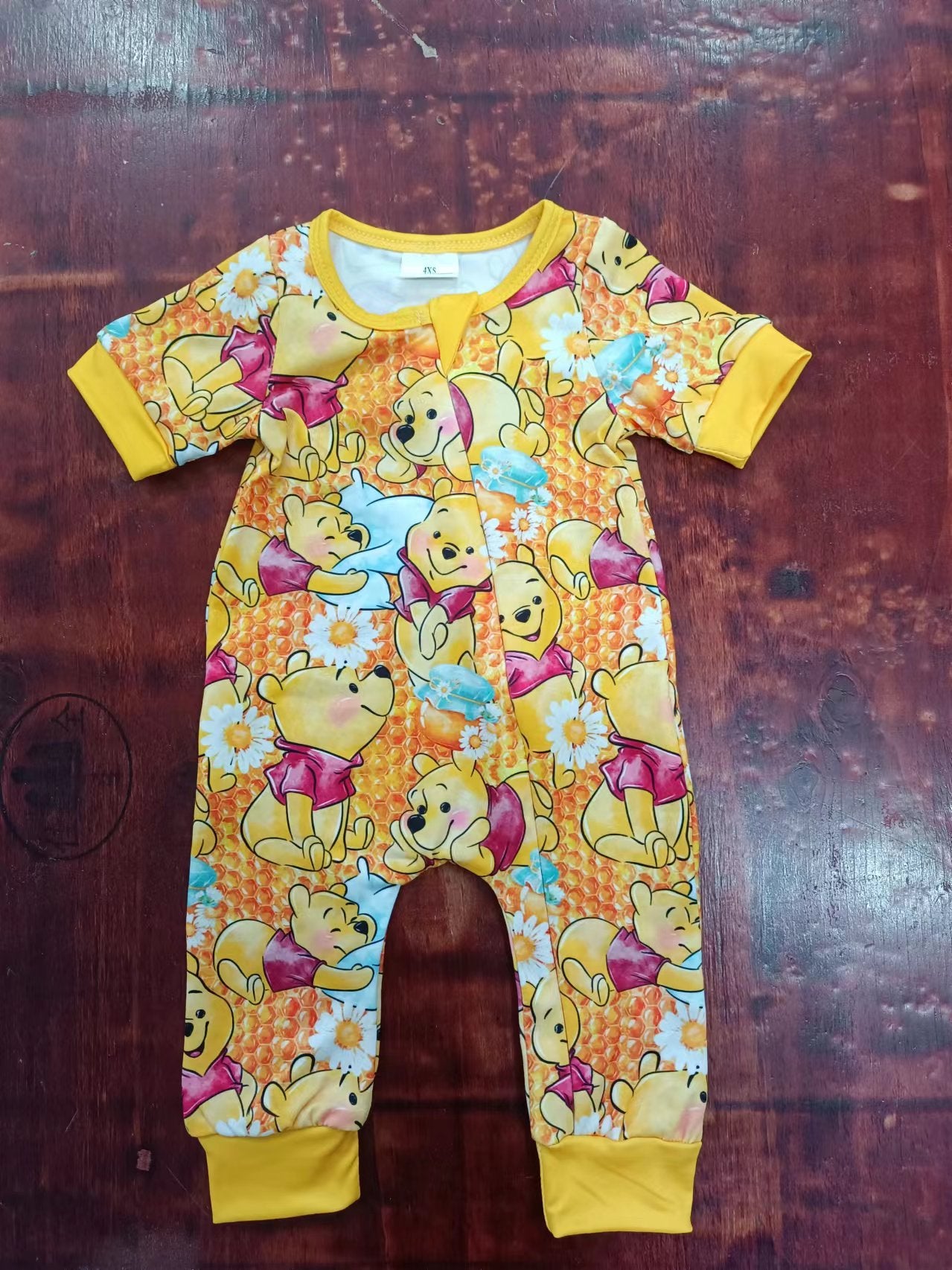 (Custom Design Preorder MOQ 5) Cartoon Bear Print Baby Boys Summer Zipper Romper