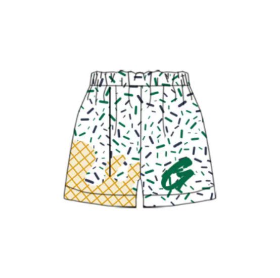 (Custom Design Preorder MOQ 5 Each Item) Team's G Green Sprinkles Print Summer Bottom Shorts Mom and Me Matching Clothes
