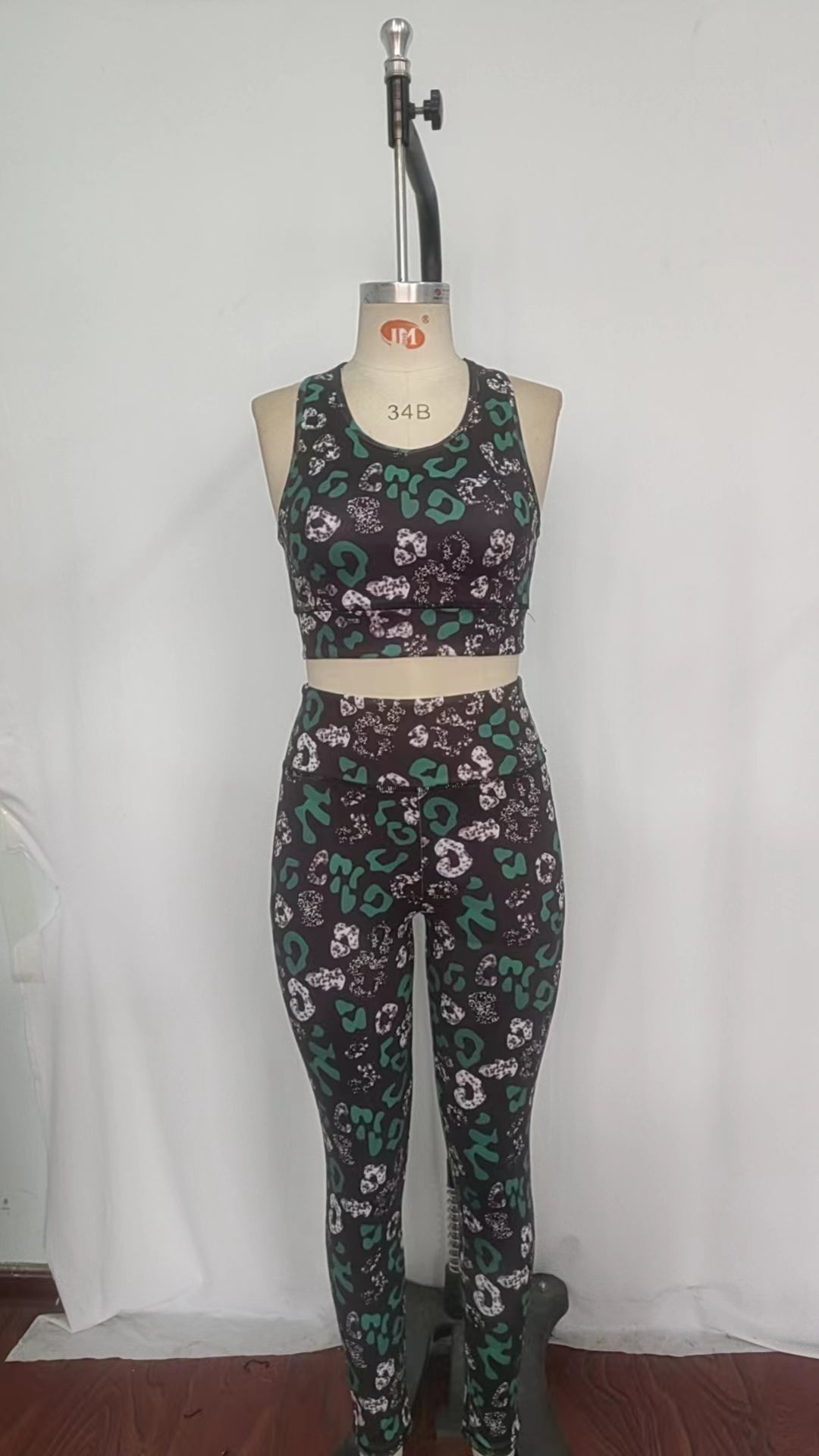 GSPO1462 Adult Black Leopard Print Woman Yoga Clothes Set