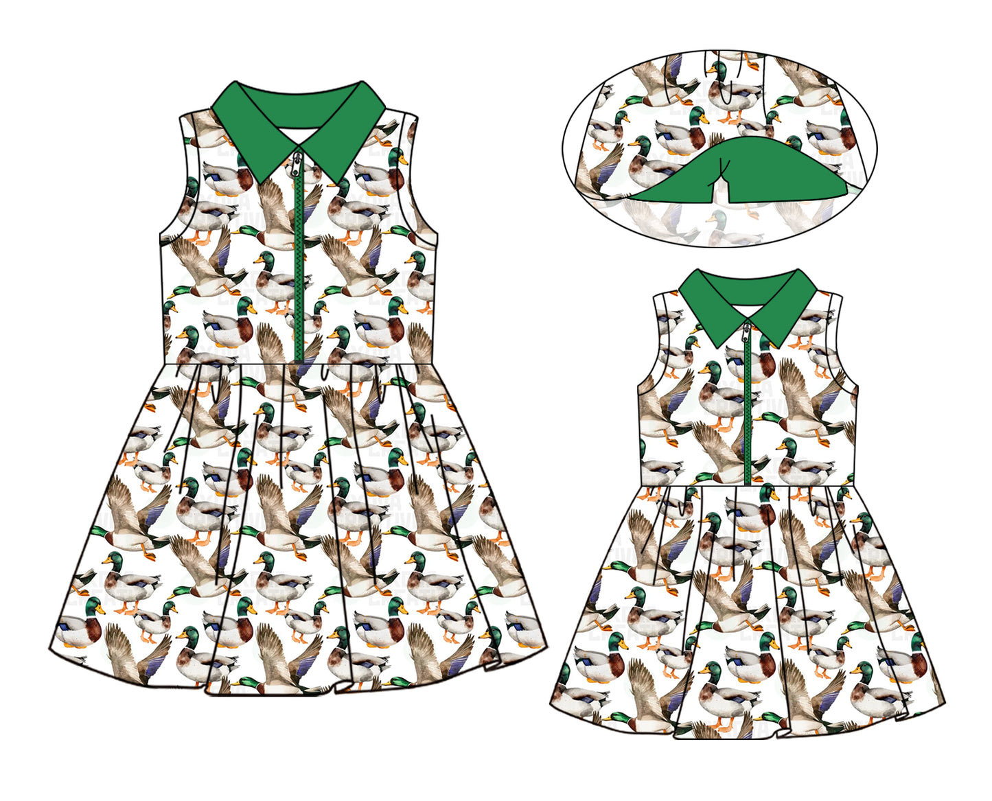2.22(Custom Design Preorder MOQ 5) Duck Green Print Girls Knee Length Shorts 1 Pieces Yoga Dress