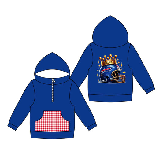 (Custom Design Preorder MOQ 5) Team's Bills Print Pocket Kidss Long Sleeve Zipper Hoodie Top