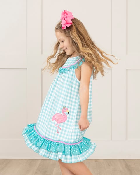 (Custom Design Preorder MOQ 5 Each Design) Flamingo Plaid Print Girls Summer Matching Clothes Sisters Wear