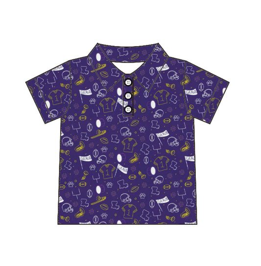 (Custom Design Preorder MOQ 5 Each Item) Team's Cheer Purple Print Polo Top Mom and Me Matching Clothes