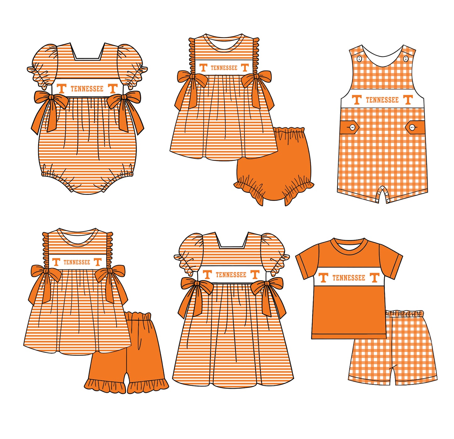 (Custom Design Preorder MOQ 5 Each Design) Team's Tennessee Print Kids Summer Matching Clothes Sibling Wear