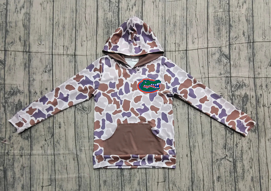 (Custom Design Preorder MOQ 5 Each Item) Team's Florida Purple Brown Camo Print Kids Fall Zipper Hoodie Top Mom and Me Matching Clothes