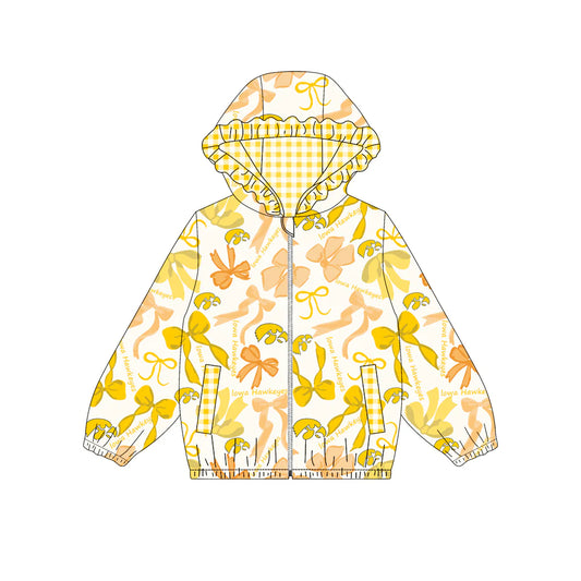 (Custom Design Preorder MOQ 5) Team's Lowa Hawkeyes Bows Print Pockets Girls Long Sleeve Zipper Jackets Top