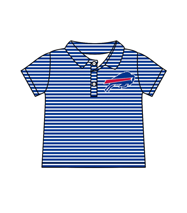 (Custom Design Preorder MOQ 5) Team's Bills Stripes Print Boys Summer Polo Tee Shirts Top