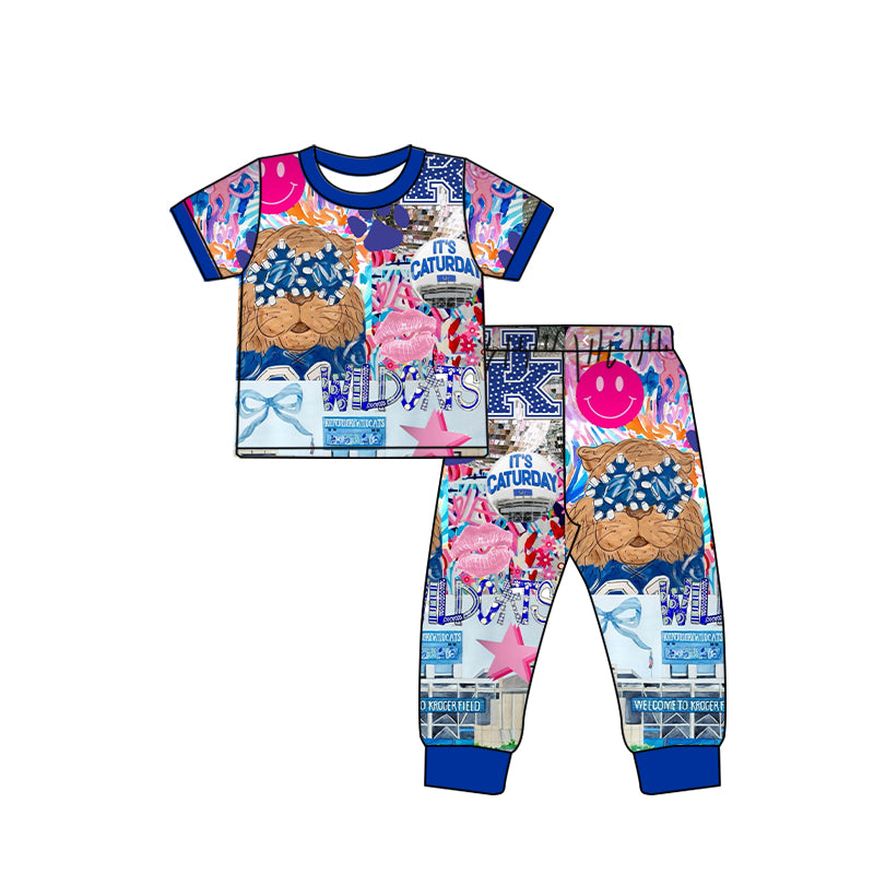 (Custom Design Preorder MOQ 20) Team's Wild Cat Print Kids Fall Bamboo Pajamas Clothes Set
