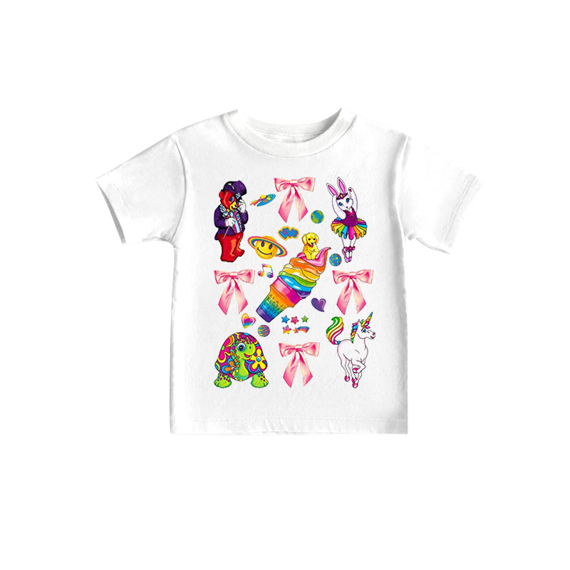 (Custom Design Preorder MOQ 5)NO.18 Cute Animals Bows Print Girls Summer Tee Shirts Top
