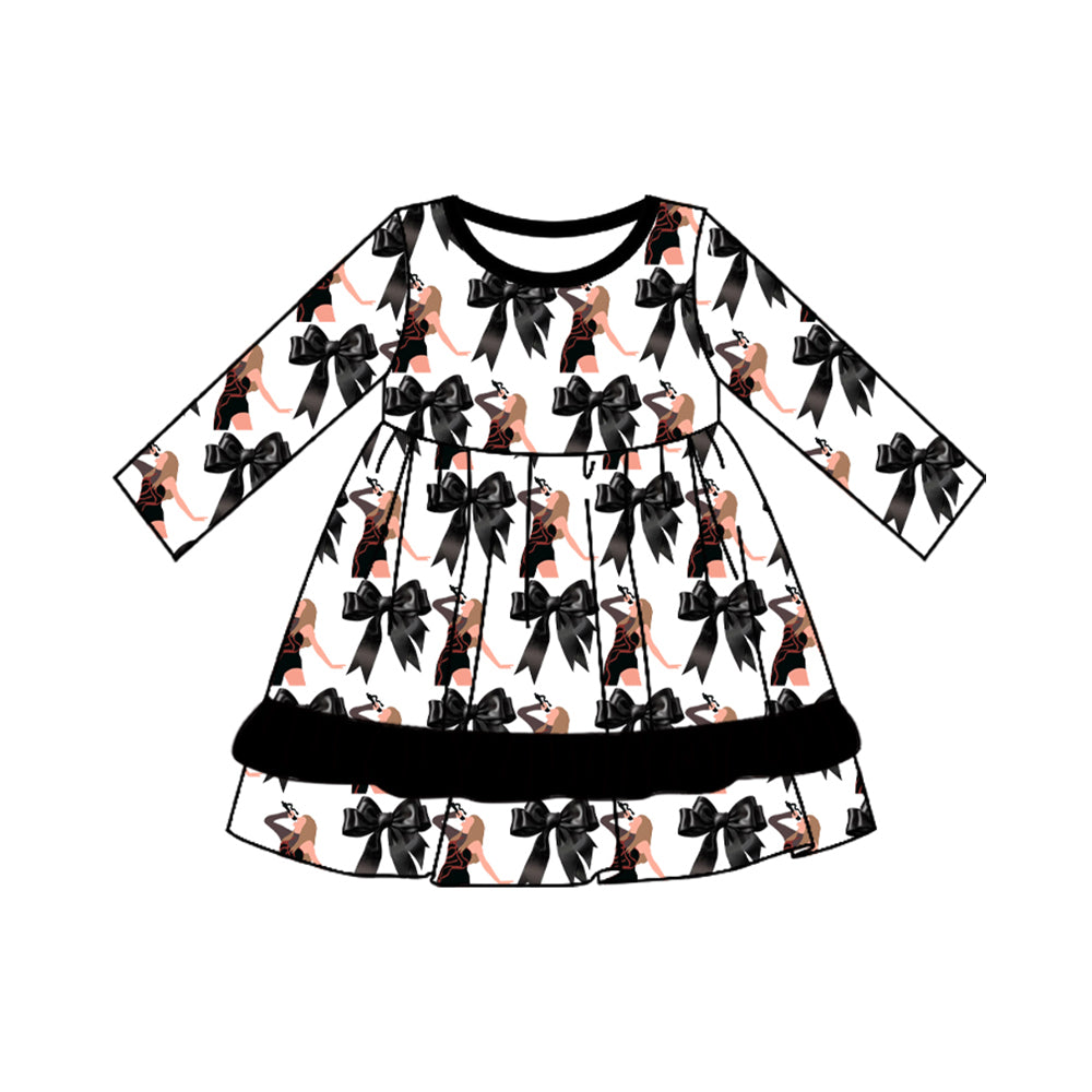 (Custom Design Preorder MOQ 5) Singer Swiftie Bows Print Girls Knee Length Fall Dress