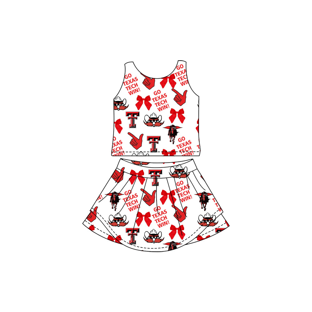 (Custom Design Preorder MOQ 5) Team's Texas Tech Bows Print Shorts Skirts Girls Summer Yoga Clothes Set