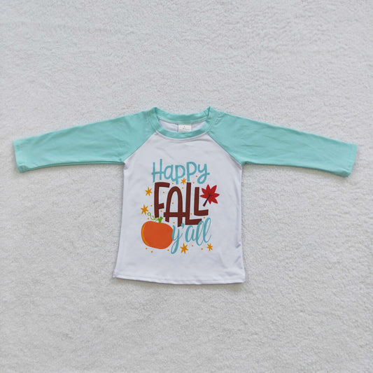 6 A11-11 Happy fall y'all boys blue fall pumpkin shirts