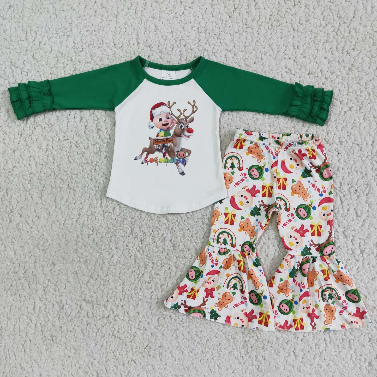 (Promotion) Girls cartoon print Christmas outfits 6 A18-20