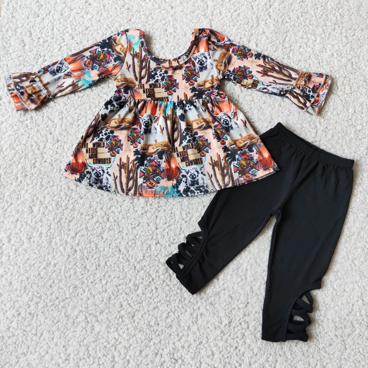 (Promotion) Highland Cow Tunic Top Black Legging Pants Outfits 6 A2-19