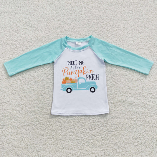 (Promotion) 6A32-3 Meet me at the pumpkin patch boys blue fall pumpkin shirts top