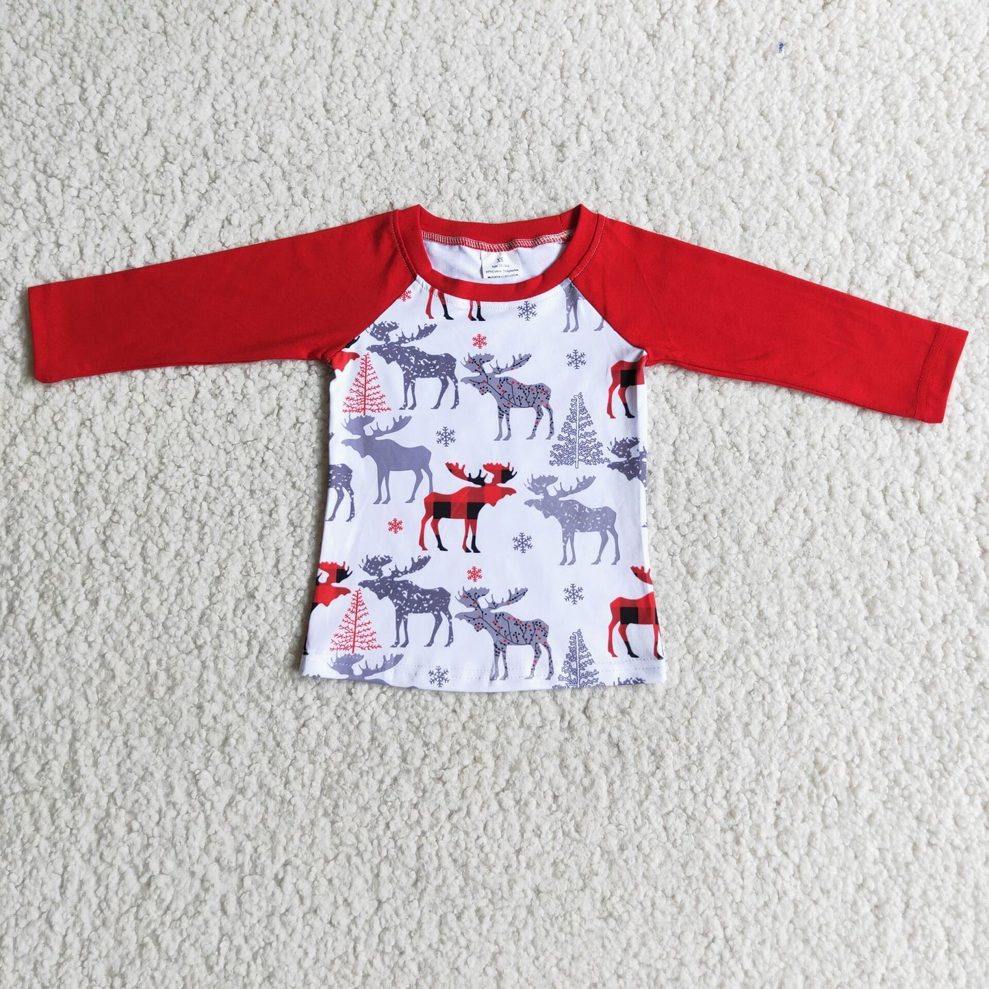 (Promotion) 6 C8-29 Raglan Sleeve Deer Christmas Tee Shirts Top
